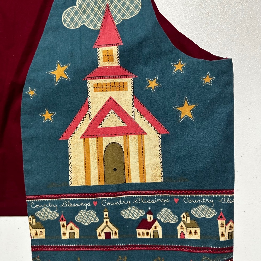 Country Blessings Patchwork Bible Print Vest Religious Church Angel Folk Art M - Picture 4 of 5